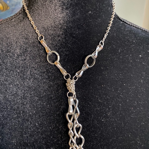 Chicos silver knotted choker necklace with drop dangle. - Picture 3 of 8